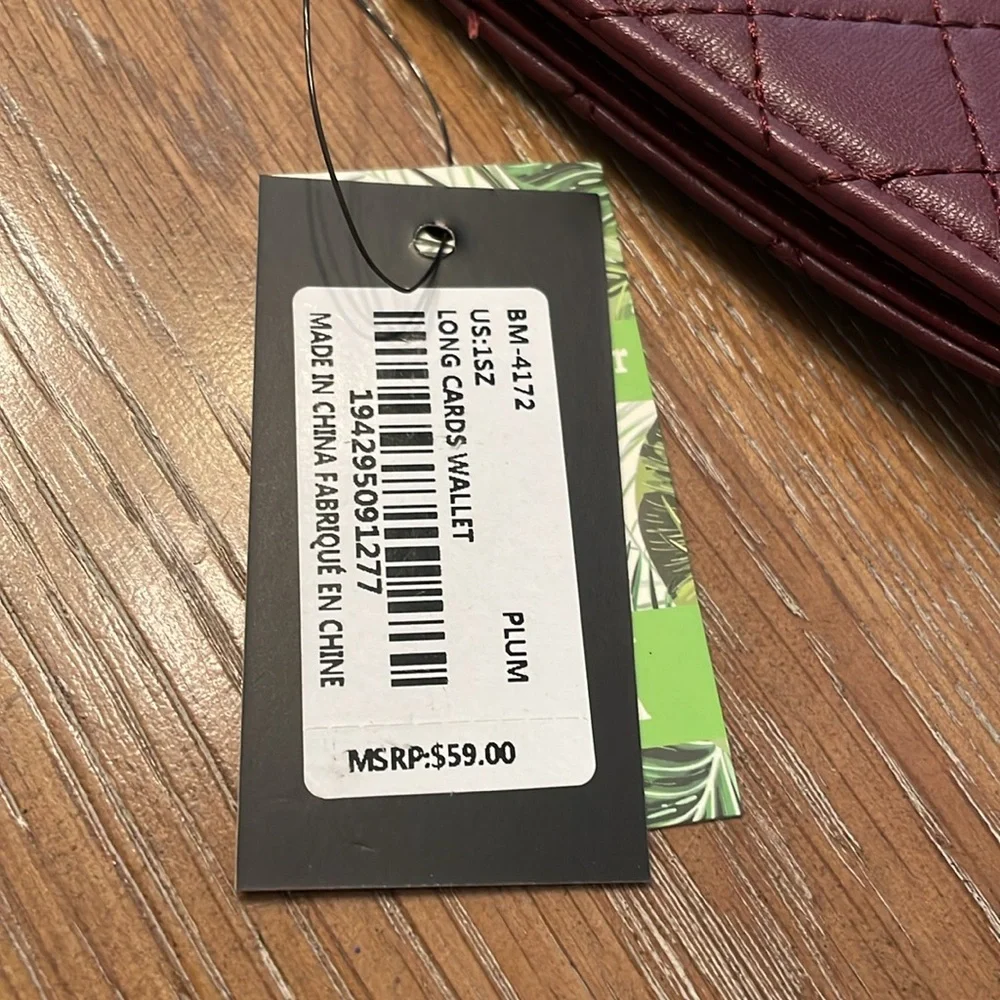 NWT Badgley Mischka long snap wallet with zip money pouch, plum or wine BM-4172 - Picture 10 of 10